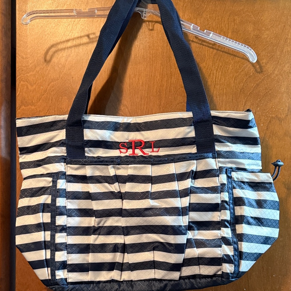 Striped Navy and White Tote Bag Thirty-one